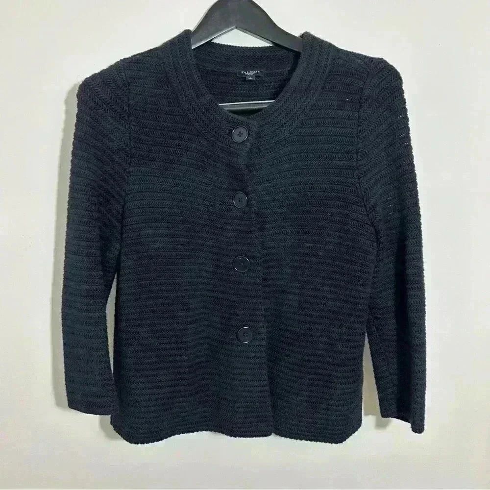 Talbots Black Textured Knit Button-Front Cardigan Sweater Petite Small